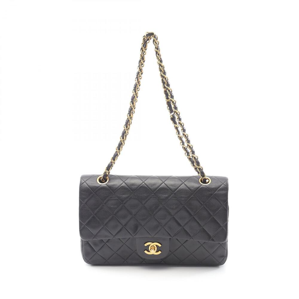 Chanel Matelasse Double Flap Shoulder Bag Lambskin Leather Black